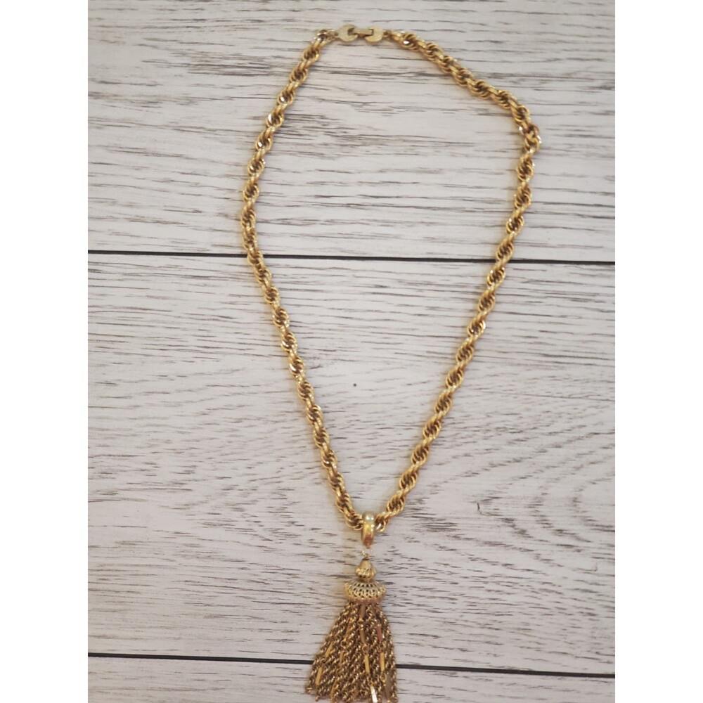 Monet Damita Necklace Tassel Gold Tone Rope Chain 24" Vintage
